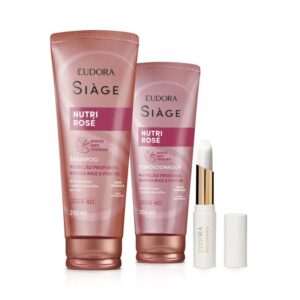 Combo Eudora: Shampoo Nutri Rosé 250ml + Condicionador Nutri Rosé 200ml + Balm Labial Neo Dermo 3g